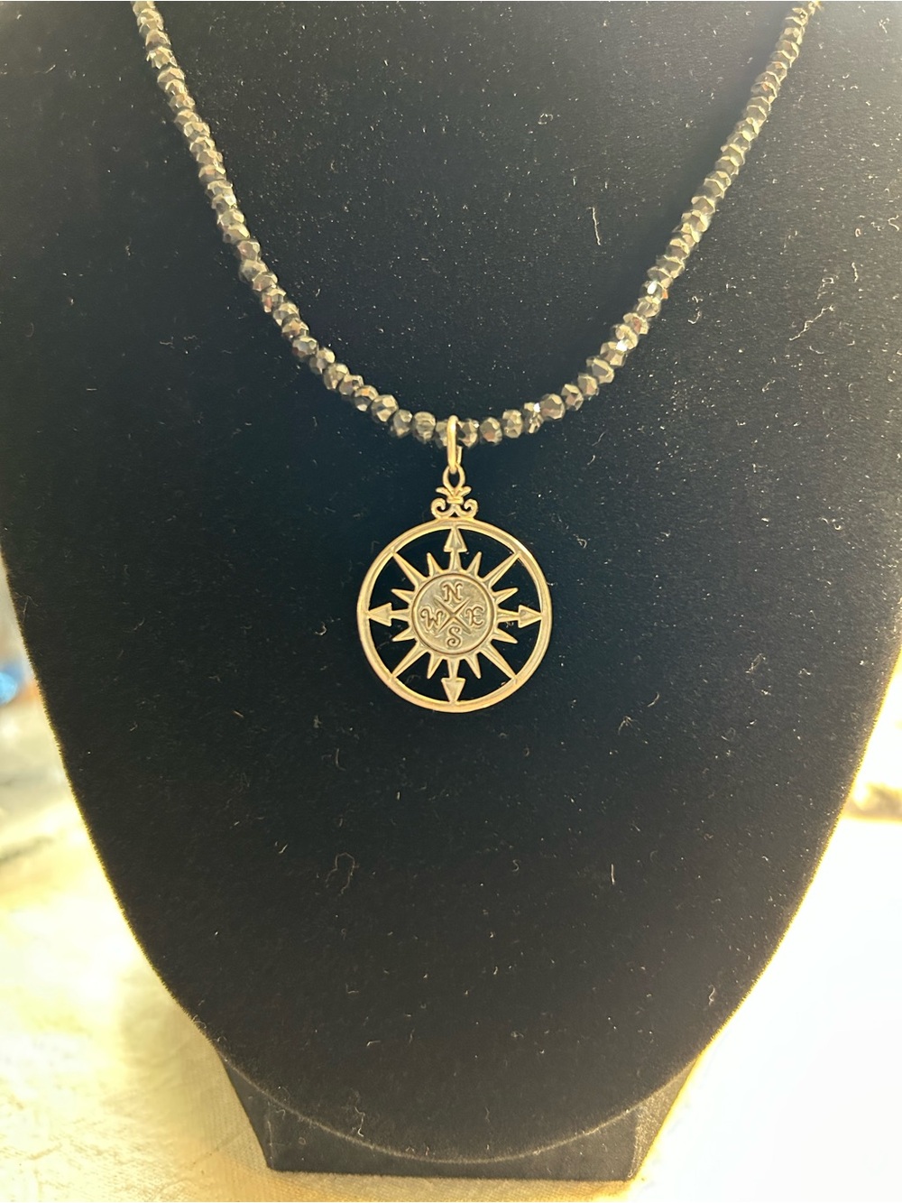Sterling silver Compass Sunburst Pendant Necklace - Women Jewelry